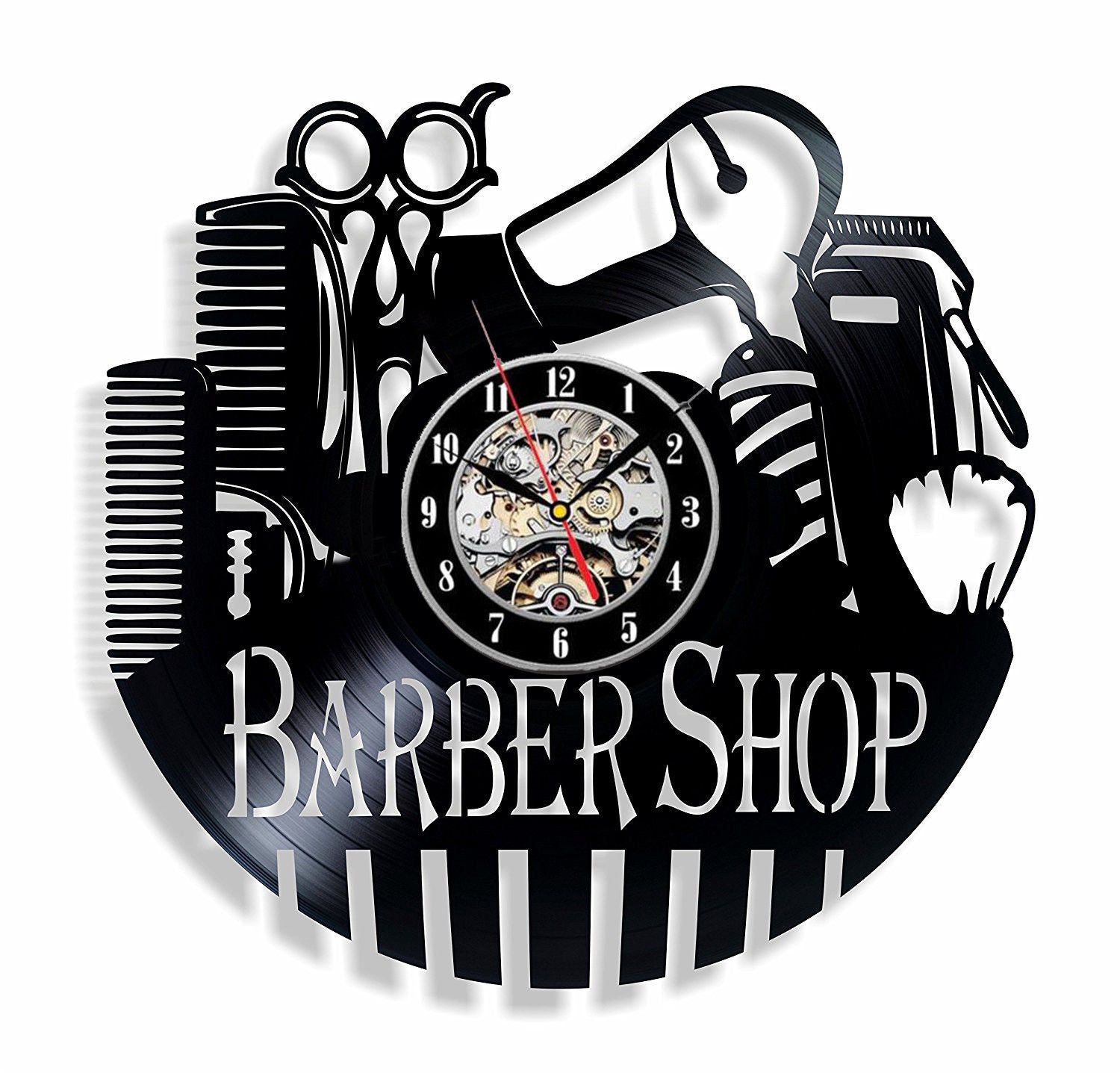 Horloge murale pour salon de coiffure en vynil