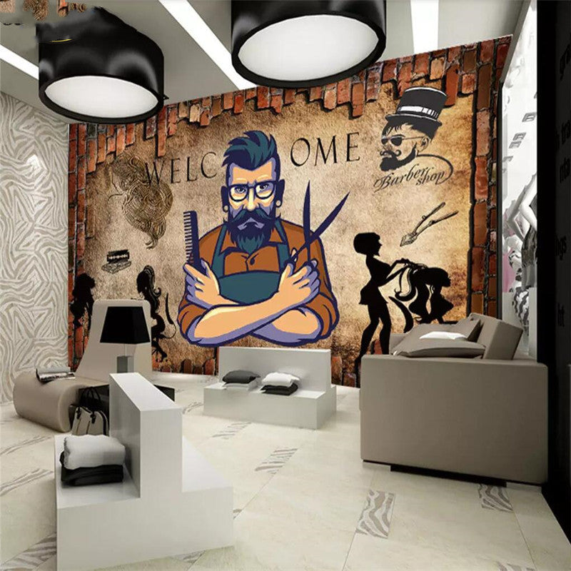 Fresque murale retro pour  salon barber