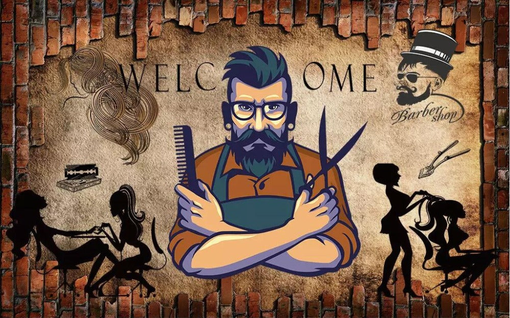 Fresque murale retro pour  salon barber